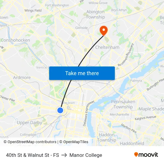 40th St & Walnut St - FS to Manor College map
