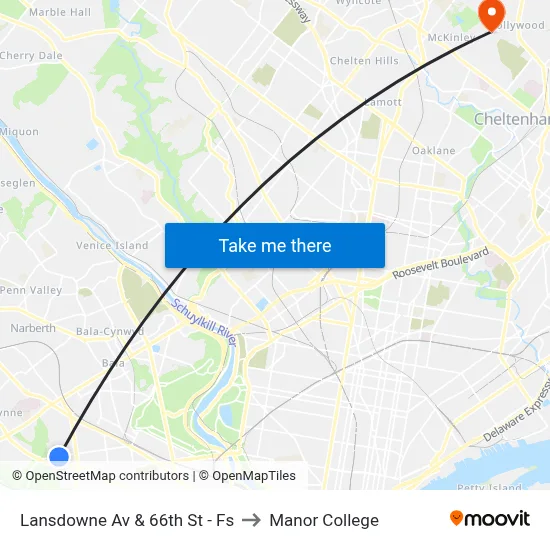 Lansdowne Av & 66th St - Fs to Manor College map