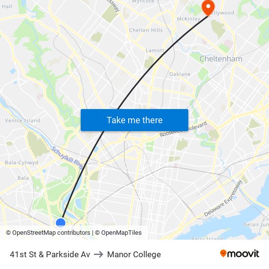 41st St & Parkside Av to Manor College map