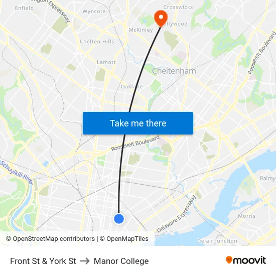 Front St & York St to Manor College map