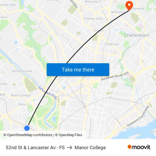 52nd St & Lancaster Av - FS to Manor College map