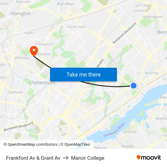 Frankford Av & Grant Av to Manor College map