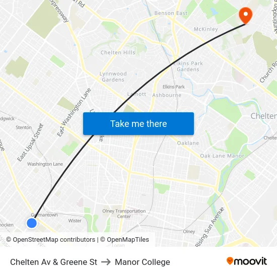 Chelten Av & Greene St to Manor College map