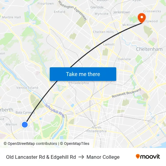 Old Lancaster Rd & Edgehill Rd to Manor College map