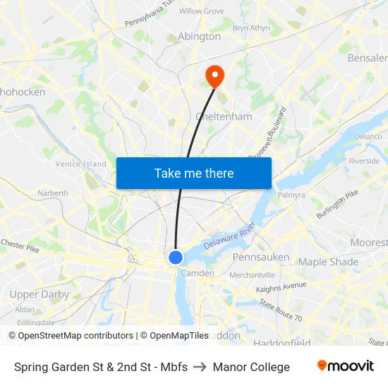 Spring Garden St & 2nd St - Mbfs to Manor College map