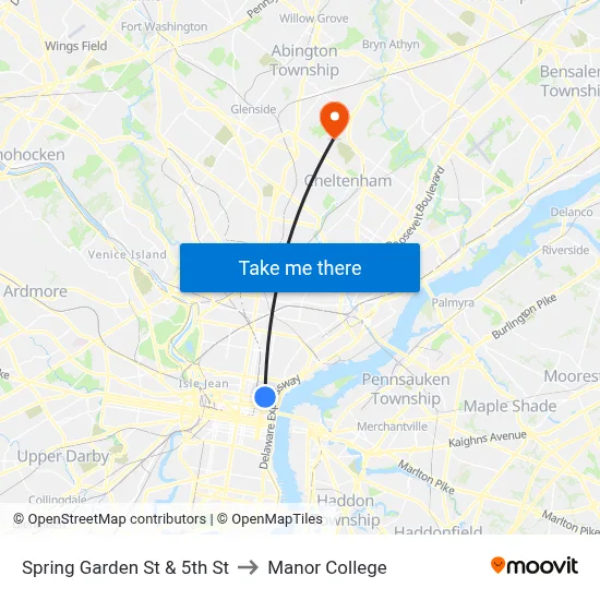 Spring Garden St & 5th St to Manor College map