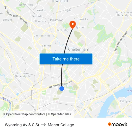 Wyoming Av & C St to Manor College map