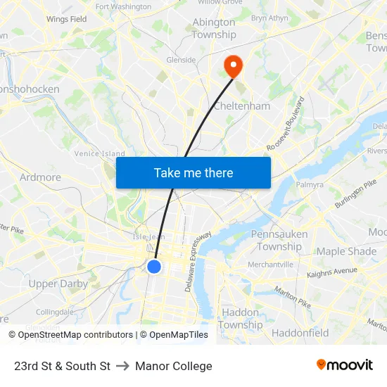 23rd St & South St to Manor College map