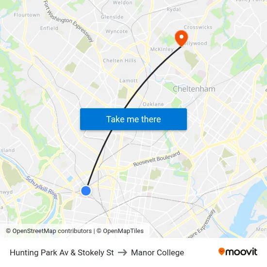 Hunting Park Av & Stokely St to Manor College map