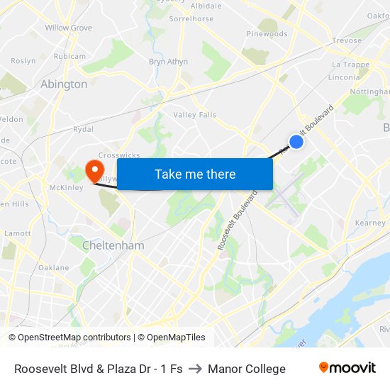 Roosevelt Blvd & Plaza Dr - 1 Fs to Manor College map