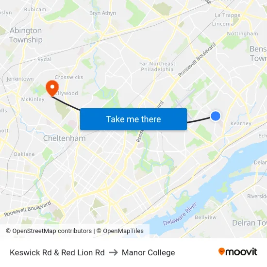 Keswick Rd & Red Lion Rd to Manor College map