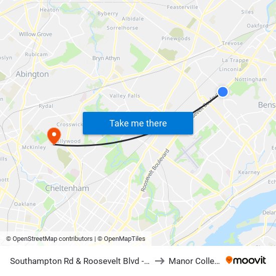 Southampton Rd & Roosevelt Blvd - FS to Manor College map