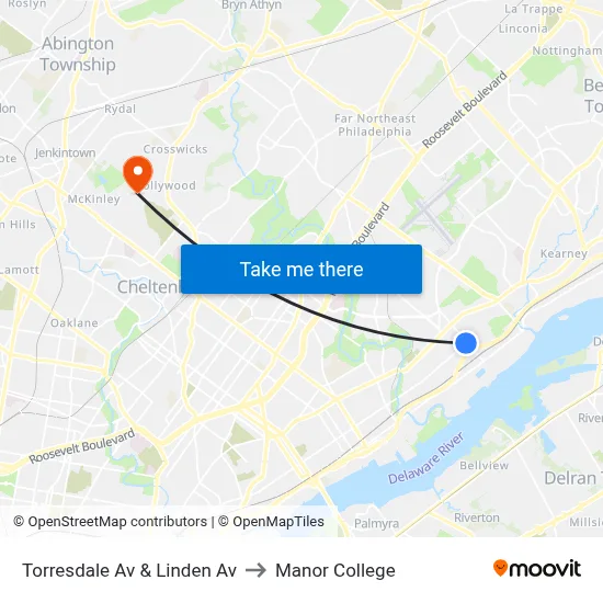 Torresdale Av & Linden Av to Manor College map