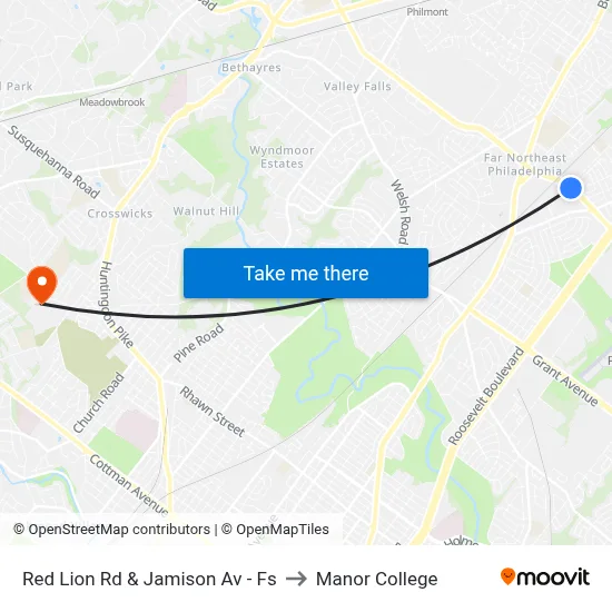 Red Lion Rd & Jamison Av - Fs to Manor College map