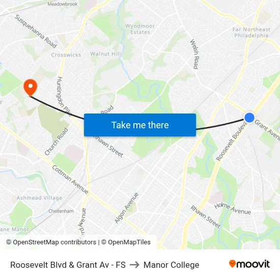 Roosevelt Blvd & Grant Av - FS to Manor College map