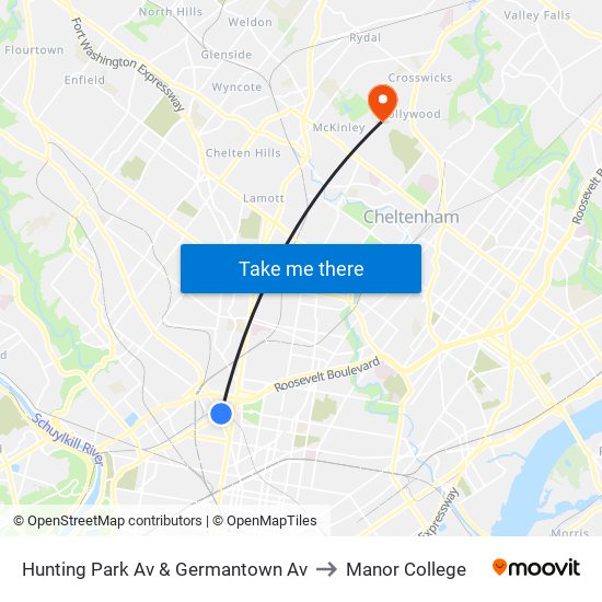 Hunting Park Av & Germantown Av to Manor College map