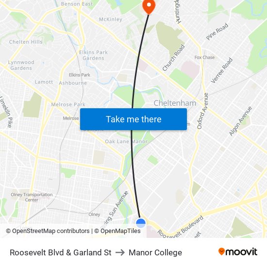 Roosevelt Blvd & Garland St to Manor College map