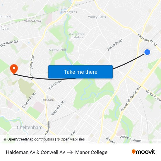 Haldeman Av & Conwell Av to Manor College map