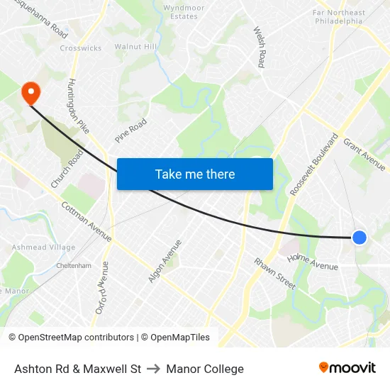 Ashton Rd & Maxwell St to Manor College map