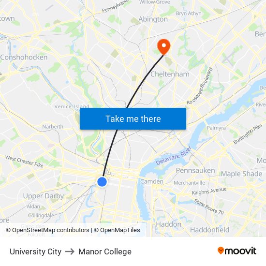 University City to Manor College map