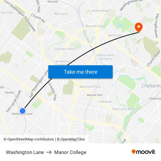 Washington Lane to Manor College map