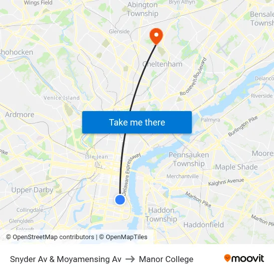 Snyder Av & Moyamensing Av to Manor College map