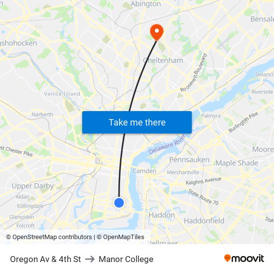 Oregon Av & 4th St to Manor College map