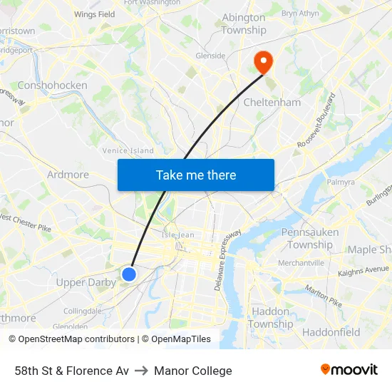 58th St & Florence Av to Manor College map