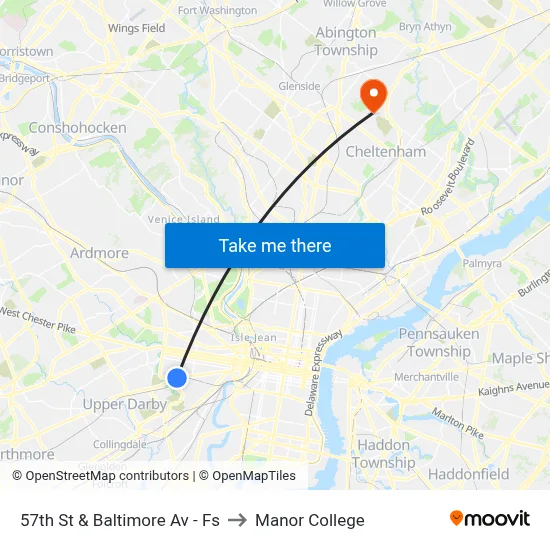 57th St & Baltimore Av - Fs to Manor College map