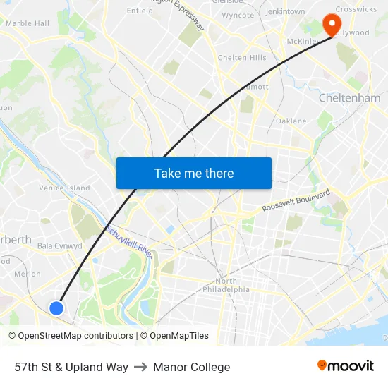 57th St & Upland Way to Manor College map