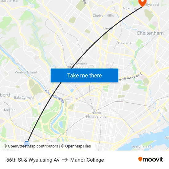 56th St & Wyalusing Av to Manor College map