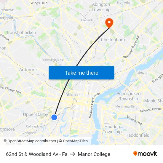 62nd St & Woodland Av - Fs to Manor College map
