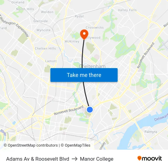 Adams Av & Roosevelt Blvd to Manor College map