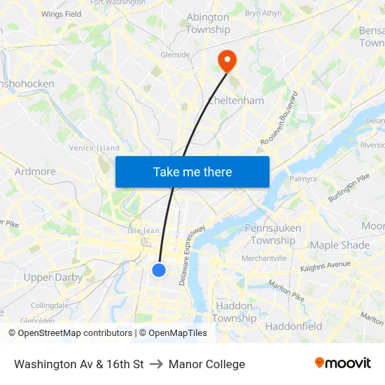Washington Av & 16th St to Manor College map