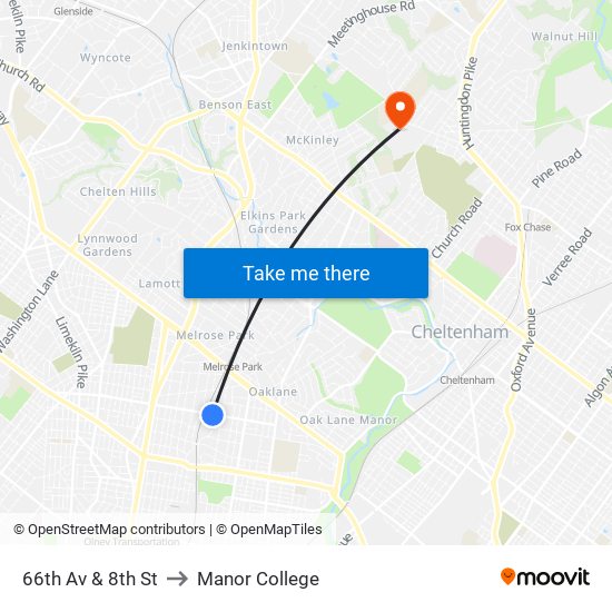 66th Av & 8th St to Manor College map