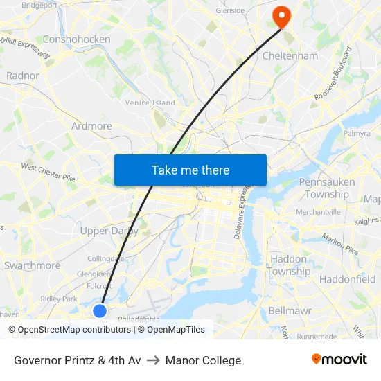 Governor Printz & 4th Av to Manor College map