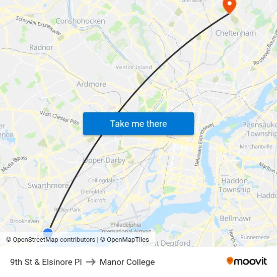 9th St & Elsinore Pl to Manor College map