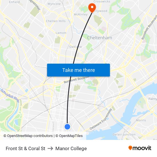 Front St & Coral St to Manor College map