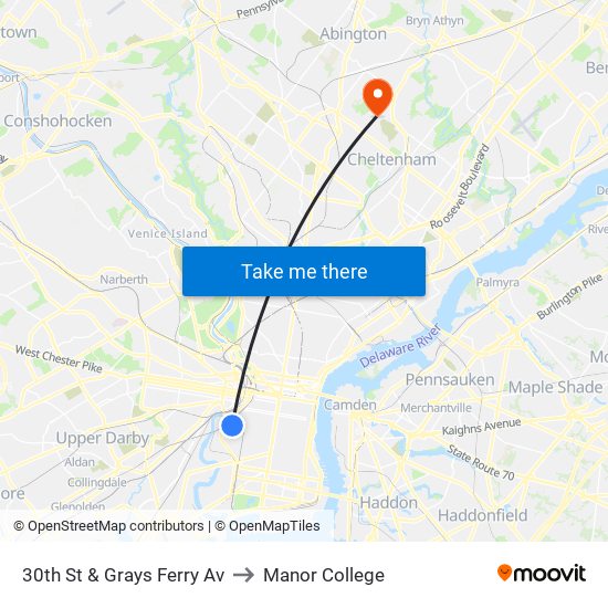 30th St & Grays Ferry Av to Manor College map