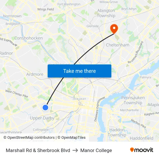 Marshall Rd & Sherbrook Blvd to Manor College map