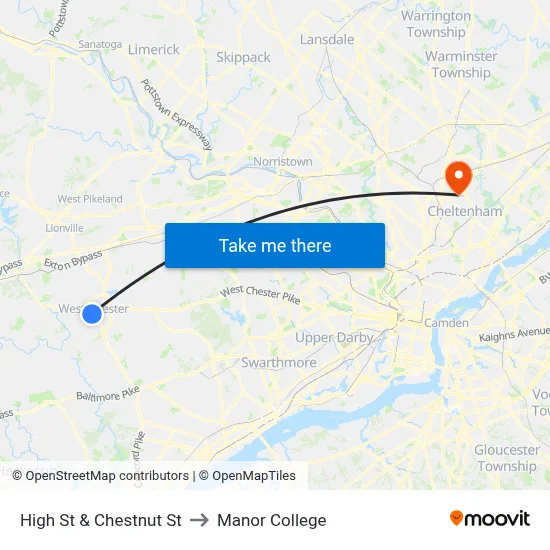 High St & Chestnut St to Manor College map