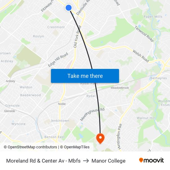 Moreland Rd & Center Av - Mbfs to Manor College map