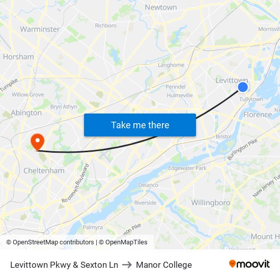 Levittown Pkwy & Sexton Ln to Manor College map