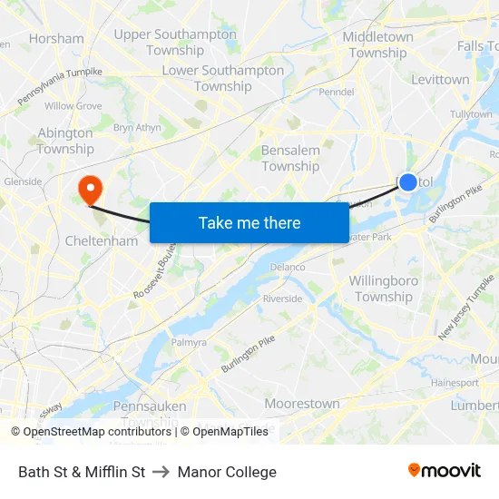 Bath St & Mifflin St to Manor College map