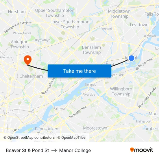 Beaver St & Pond St to Manor College map