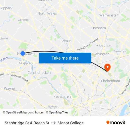 Stanbridge St & Beech St to Manor College map