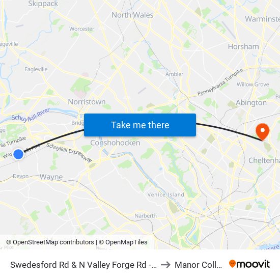 Swedesford Rd & N Valley Forge Rd - Mbfs to Manor College map