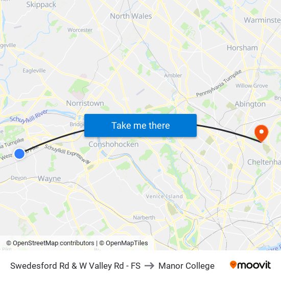 Swedesford Rd & W Valley Rd - FS to Manor College map