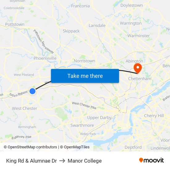 King Rd & Alumnae Dr to Manor College map