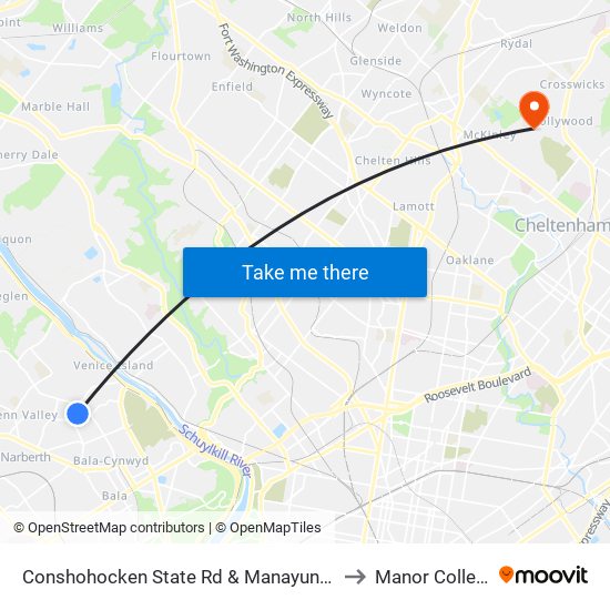 Conshohocken State Rd & Manayunk Rd to Manor College map